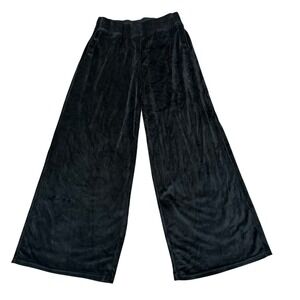 Suzette Collection Womens Black Velvet Wide Leg Elastic Waist Pants Medium